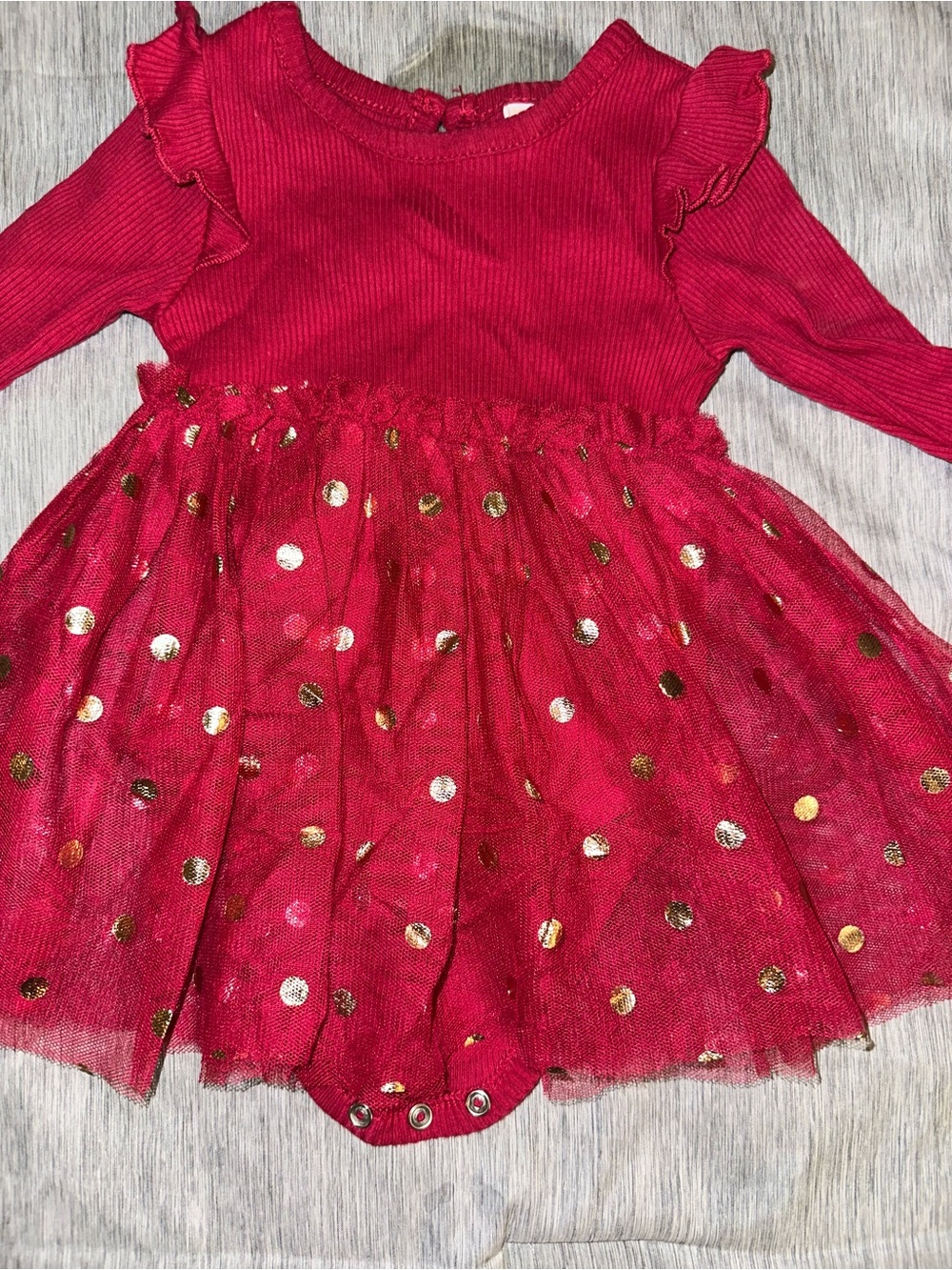 Madison Red Tulle Dot Dress Bodysuit with Gold Accents